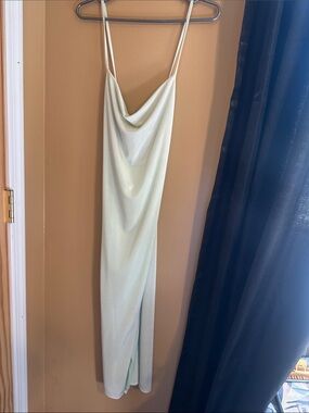 Cowl-Neck Midi Slip Dress in Light Mint